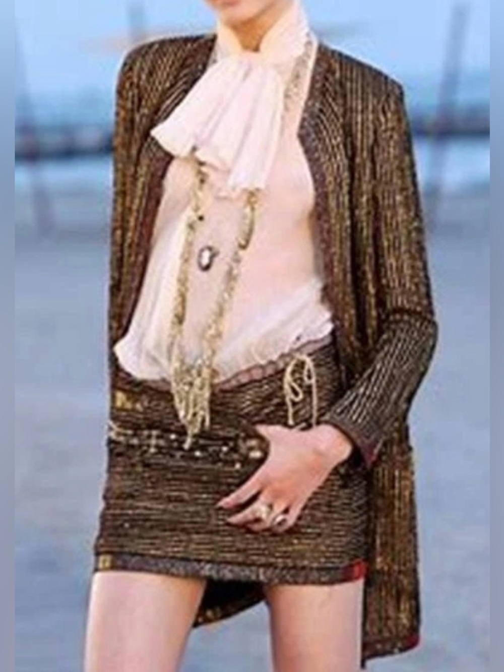 CHANEL Luxe Gold Metallic Black Jacket FR 42  Runway 2010 Cruise Collection